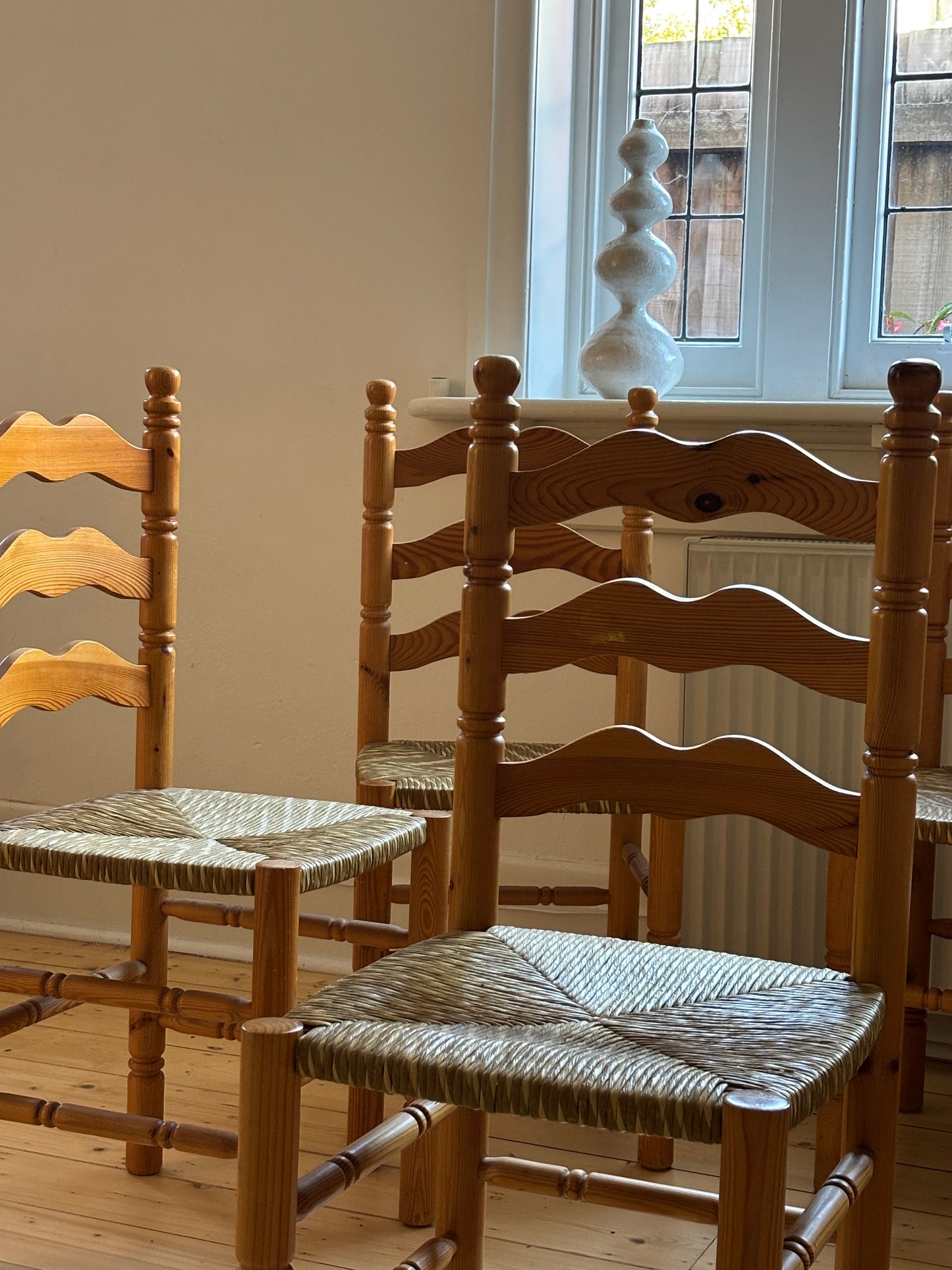 Set of Six Vintage Pine Dining Chairs