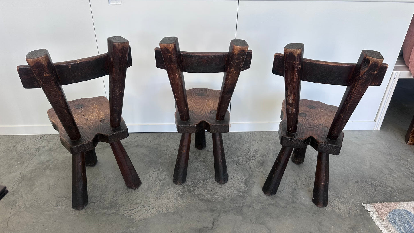 3 French Brutalist Ebonized chairs