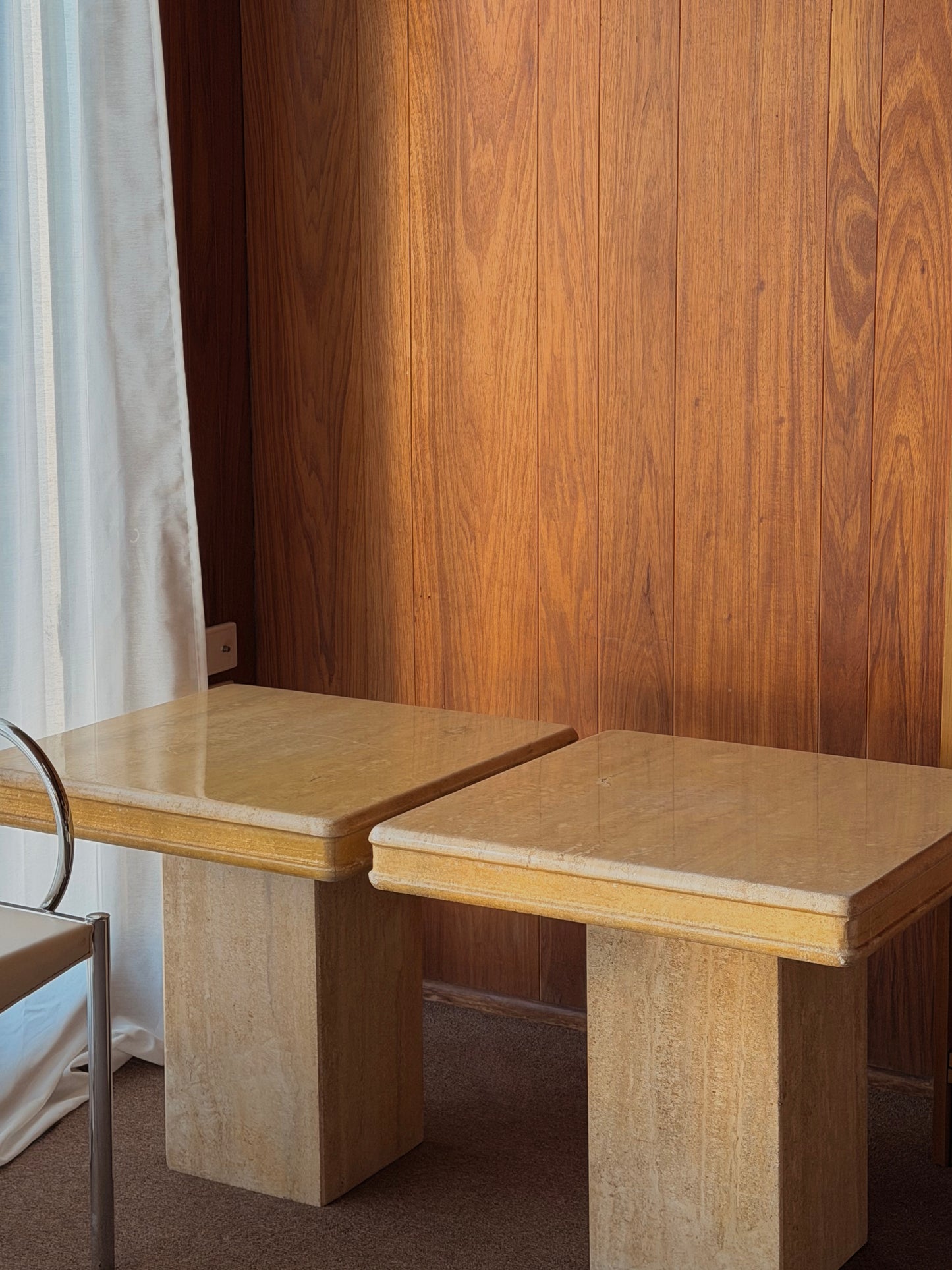 Pair of Vintage Italian Travertine Tables