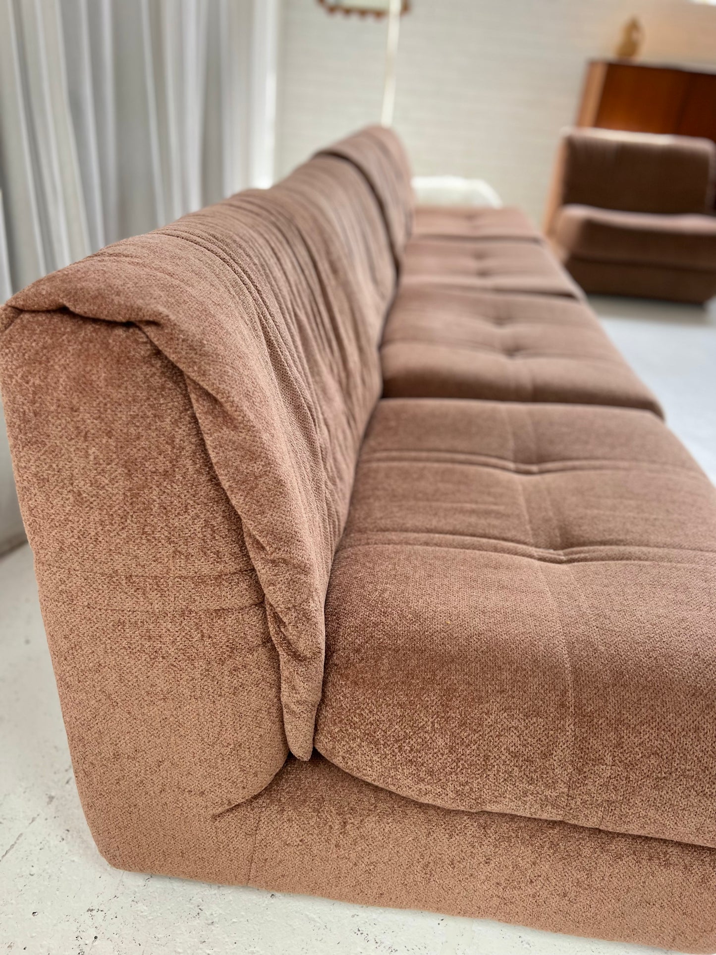 Vintage Dusty Pink Chenille Modular Sofa