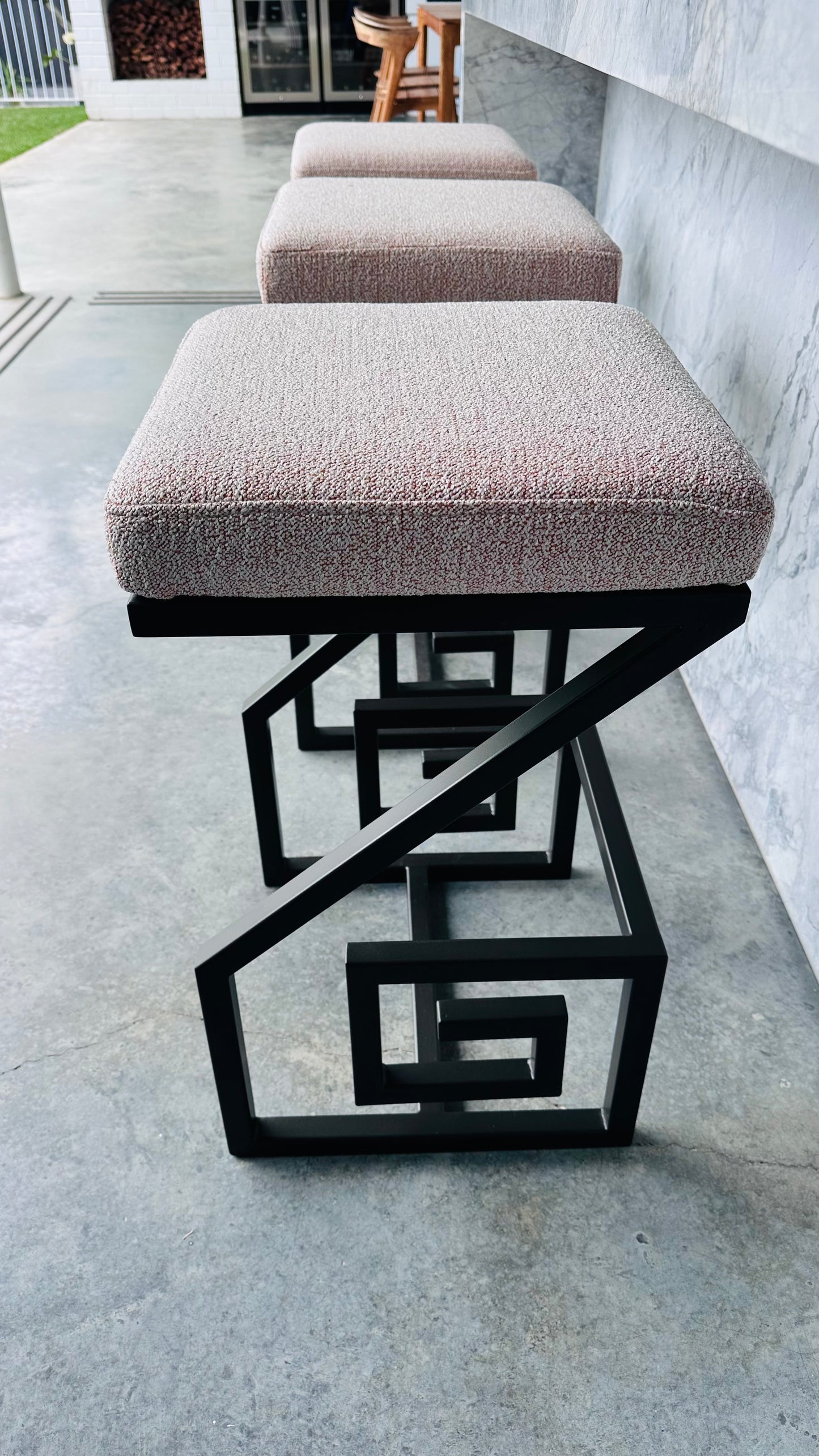 Set of Three Greek Key Bar Stools