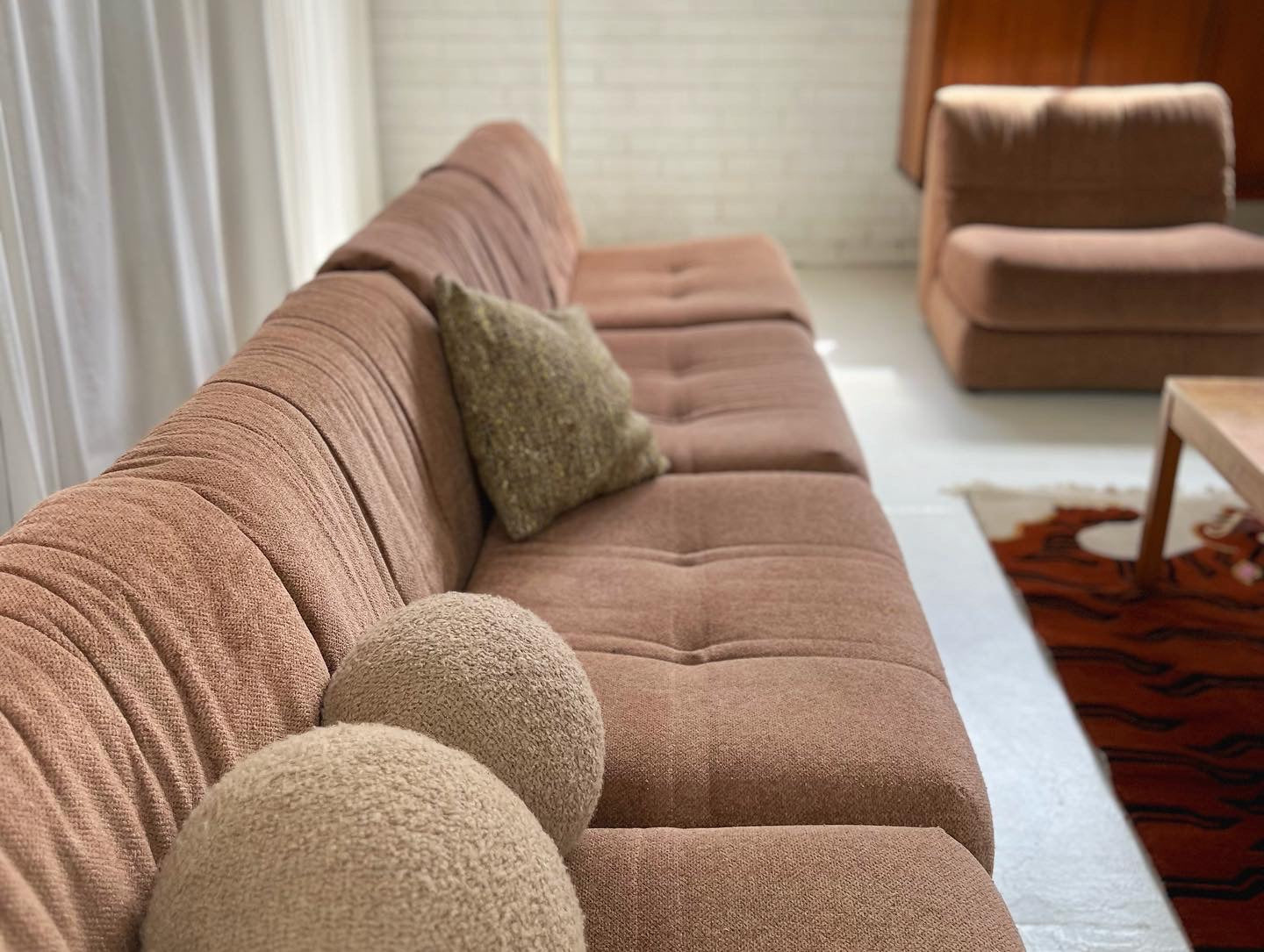 Vintage Dusty Pink Chenille Modular Sofa
