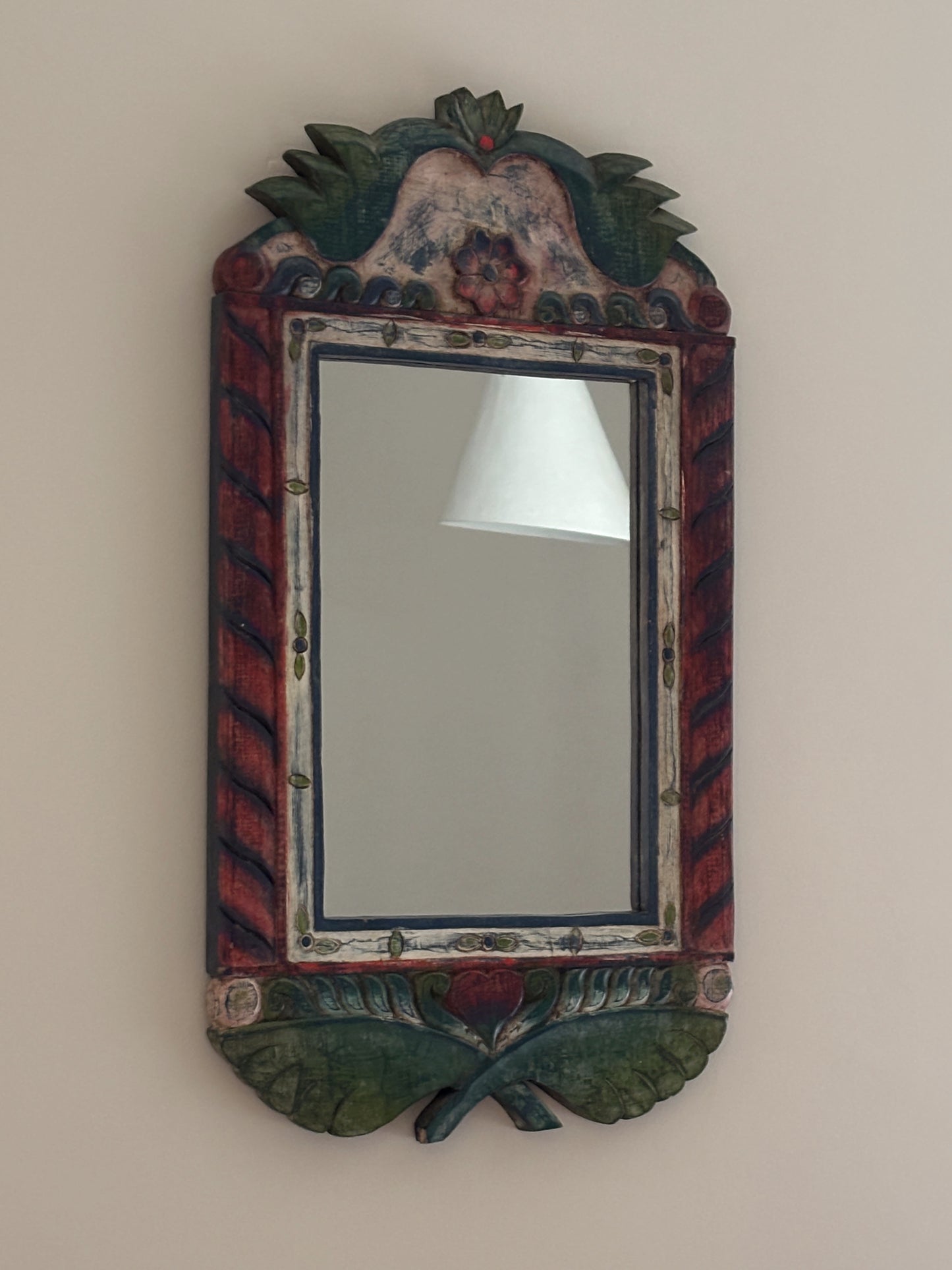 20th Century Folk Hand-Painted Wooden Mirror