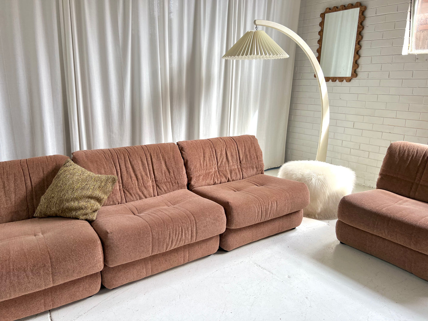 Vintage Dusty Pink Chenille Modular Sofa