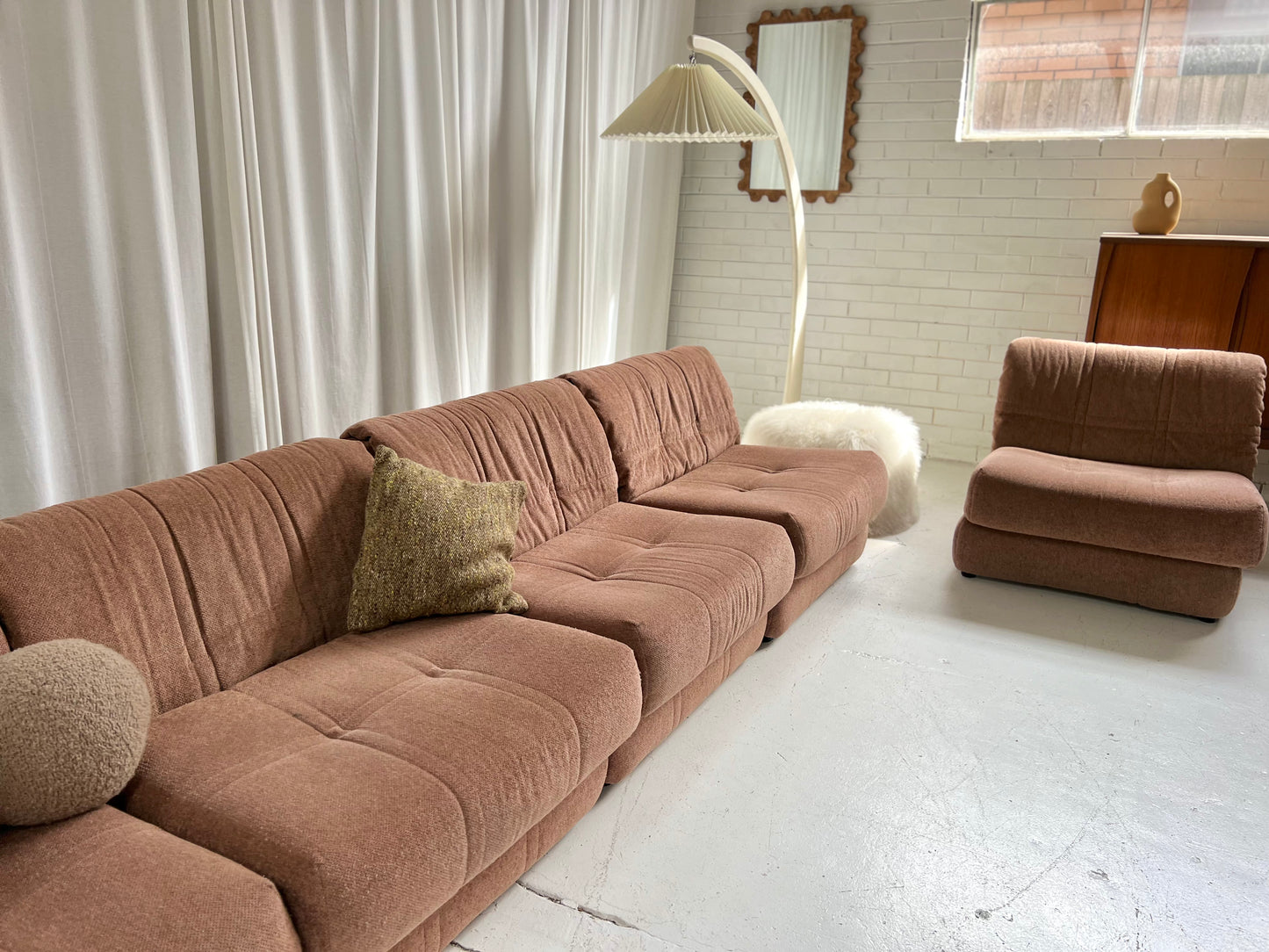 Vintage Dusty Pink Chenille Modular Sofa