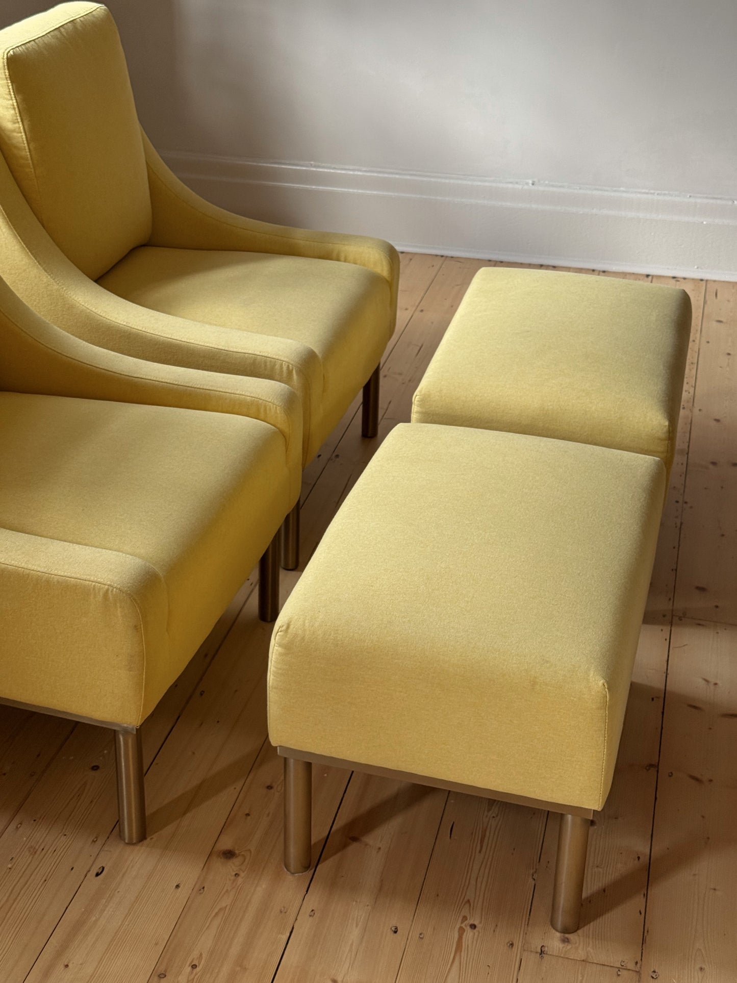 Pair of Lemon Lounge Chairs with Ottomans