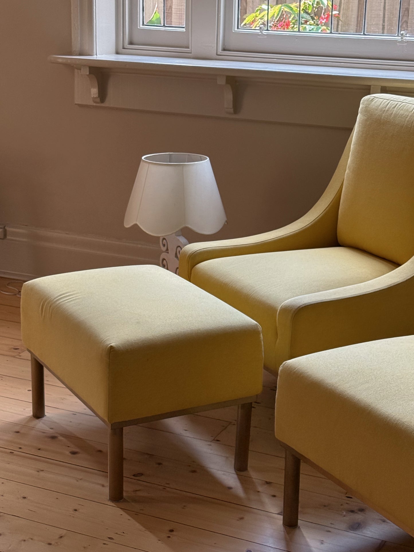 Pair of Lemon Lounge Chairs with Ottomans