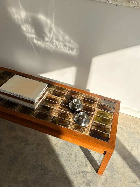Vintage Mid-Century Green Tile & Timber Coffee Table