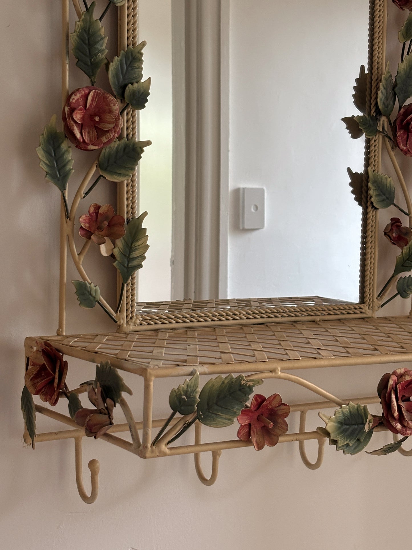 Vintage Italian Tole Hand Painted Mirror with Shelf