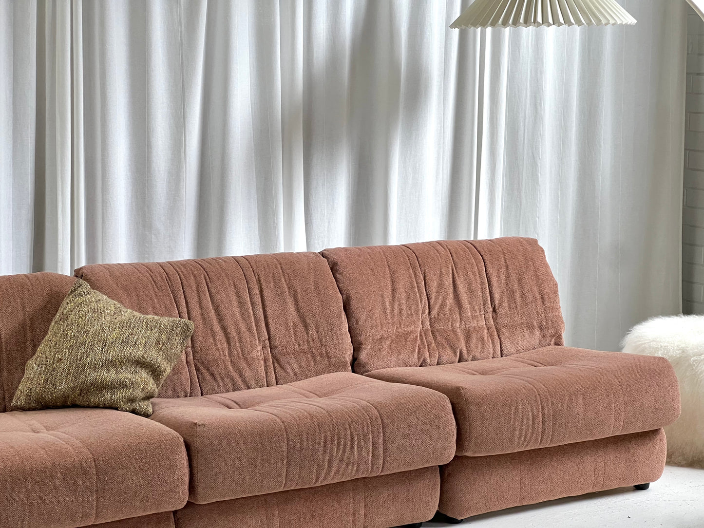 Vintage Dusty Pink Chenille Modular Sofa