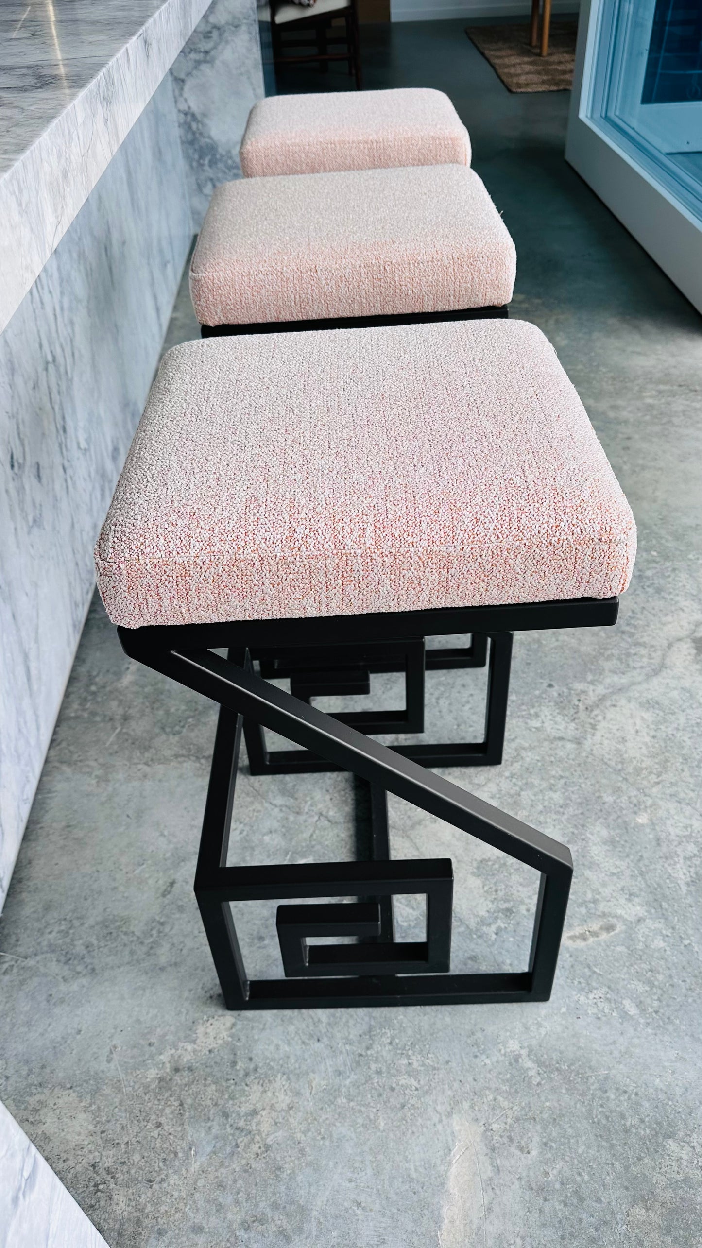 Set of Three Greek Key Bar Stools