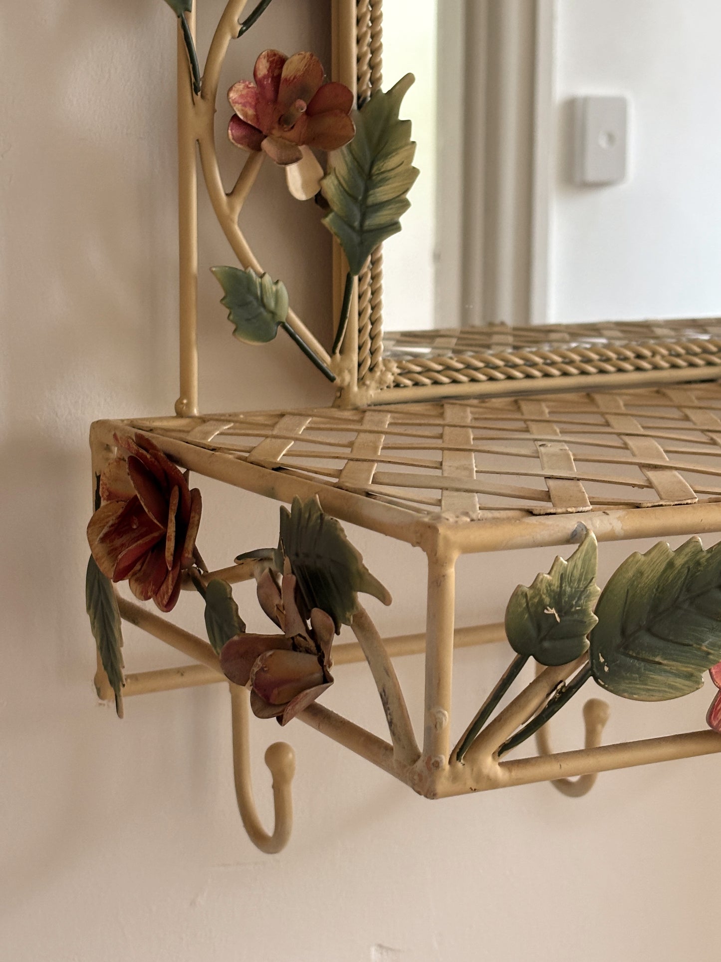 Vintage Italian Tole Hand Painted Mirror with Shelf