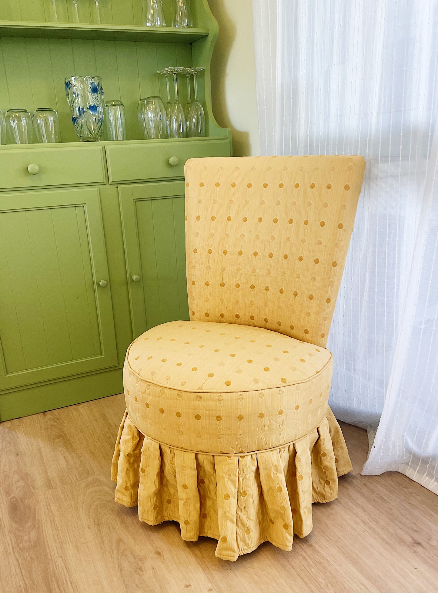 Vintage Upholstered Occasional Chair with Skirt Base