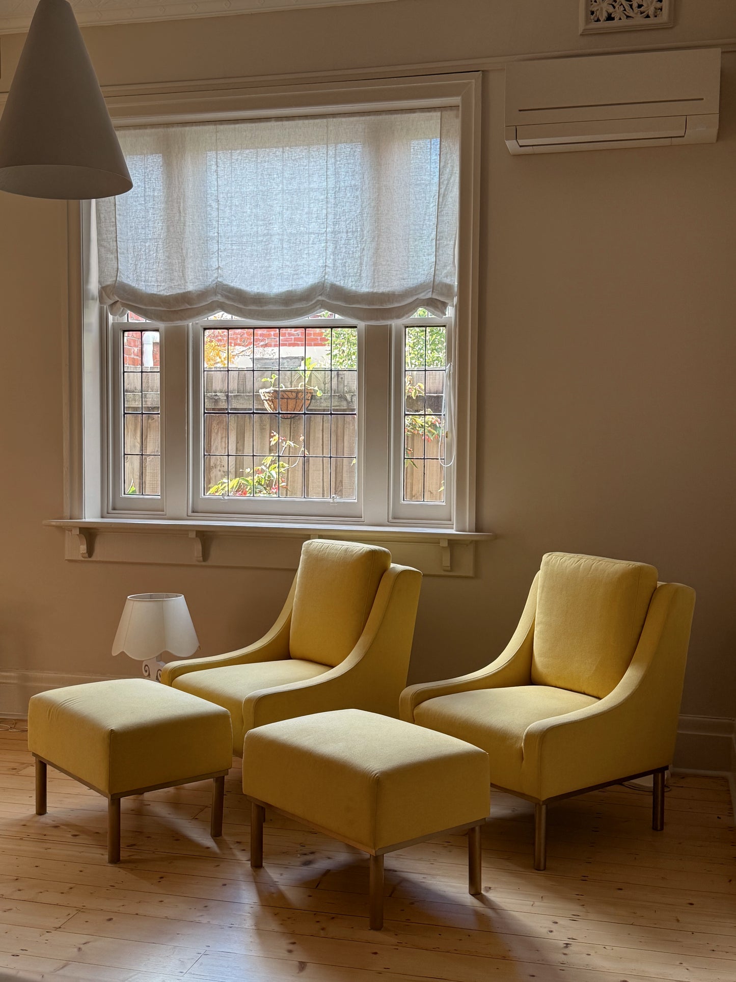 Pair of Lemon Lounge Chairs with Ottomans