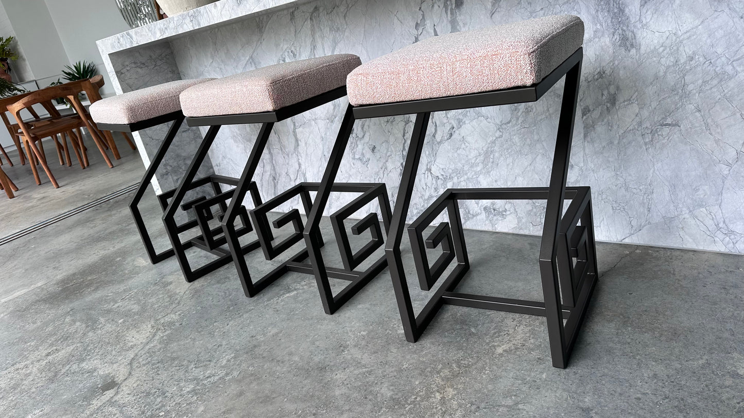 Set of Three Greek Key Bar Stools