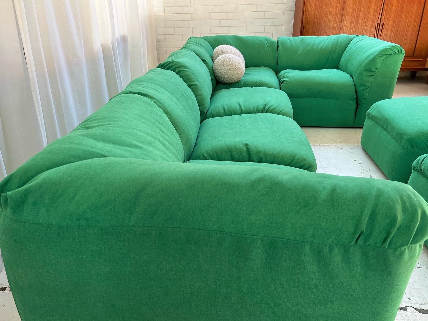 Bespoke Pillowy Green Modular Sofa