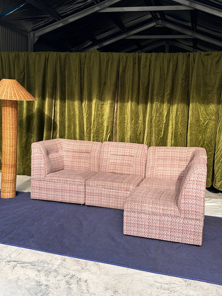 Vintage Pink Tweed Midcentury Modular Sofa, 60’s