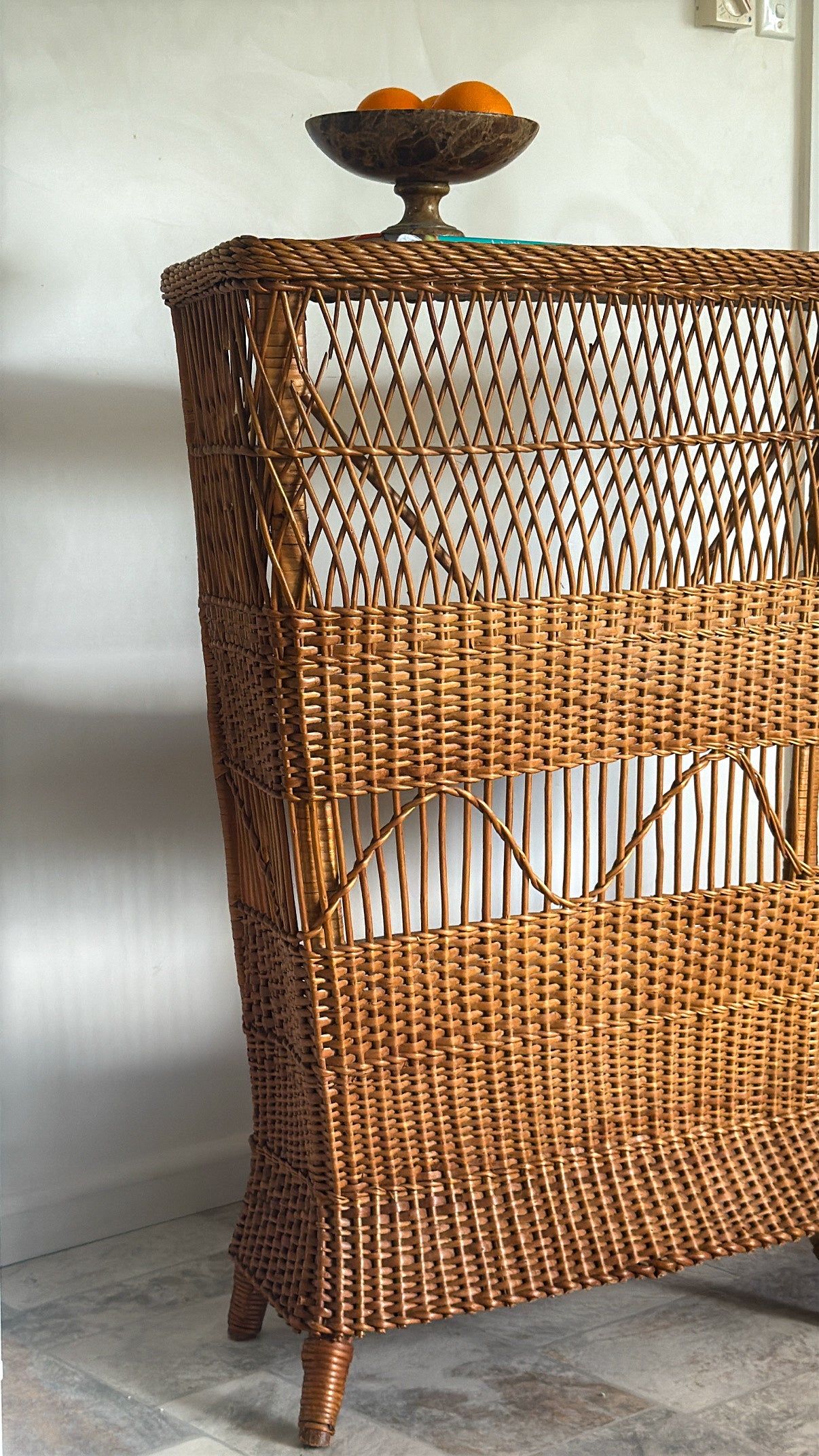 1960s Bamboo & Wicker Dry Bar – In the Style of Tito Agnoli
