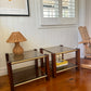 Pair of vintage timber and brass side tables