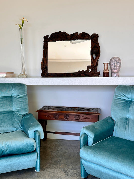 Art Nouveau Style Hand-Carved Timber Mirror