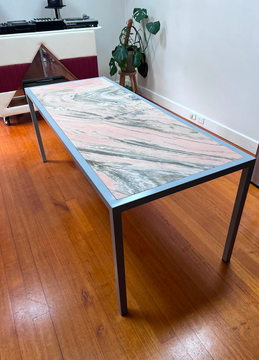 Rosa Portogallo Marble Dining Table with Powder-Coated Metal Base