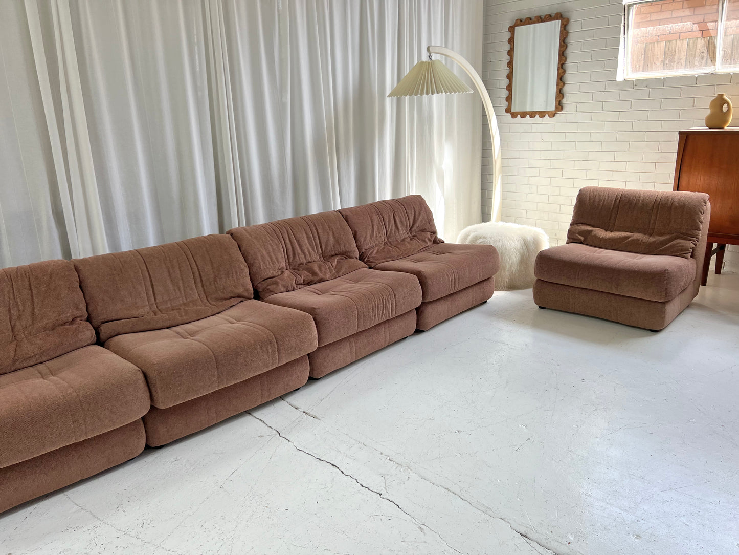 Vintage Dusty Pink Chenille Modular Sofa