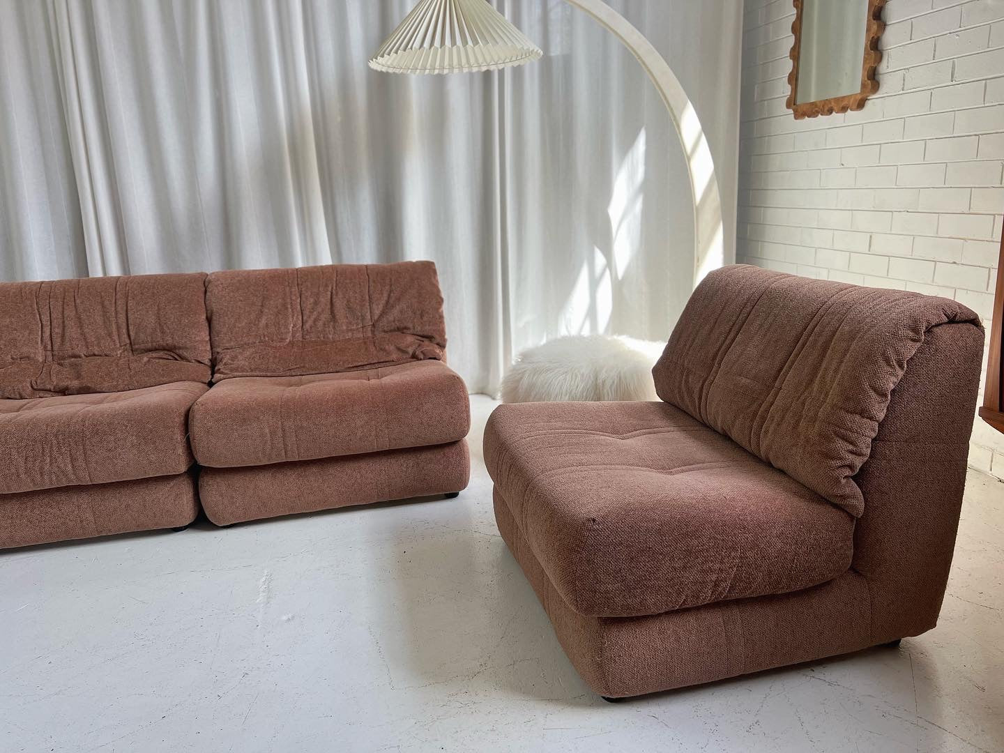 Vintage Dusty Pink Chenille Modular Sofa