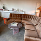 Vintage Tufted Caramel Velvet Curved Sofa