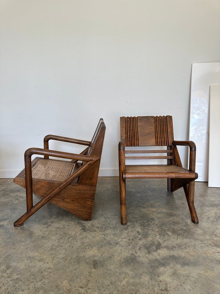 Vintage Burmese Teak and Rattan Easy Chair - Two Available