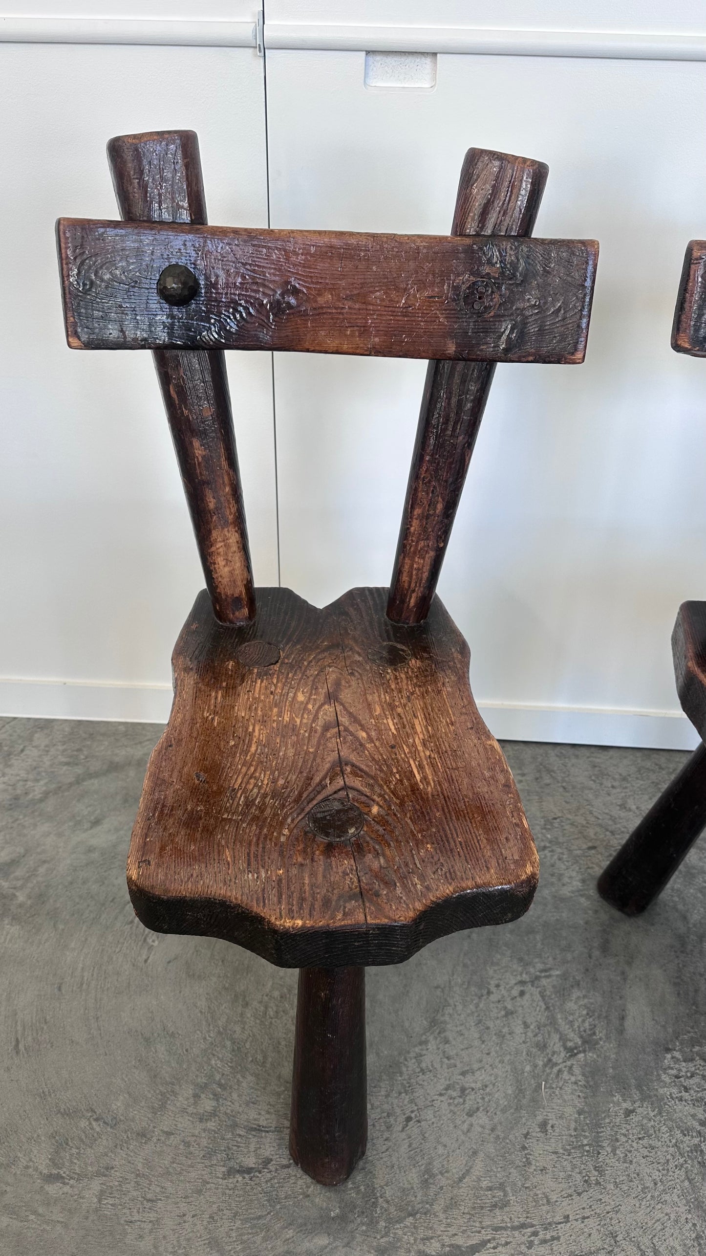 3 French Brutalist Ebonized chairs