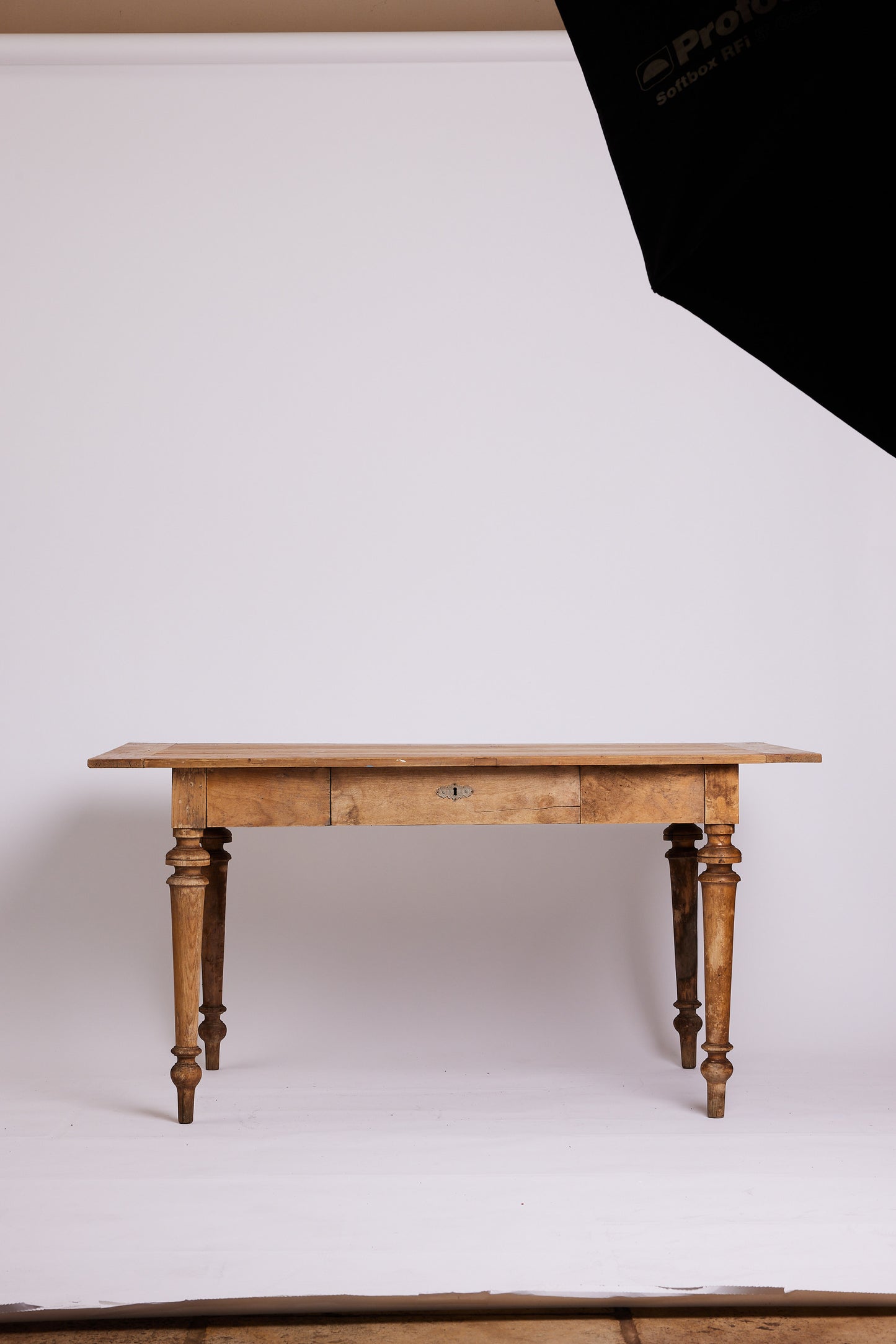 Antique European Pine Farmhouse Table with Single Drawer