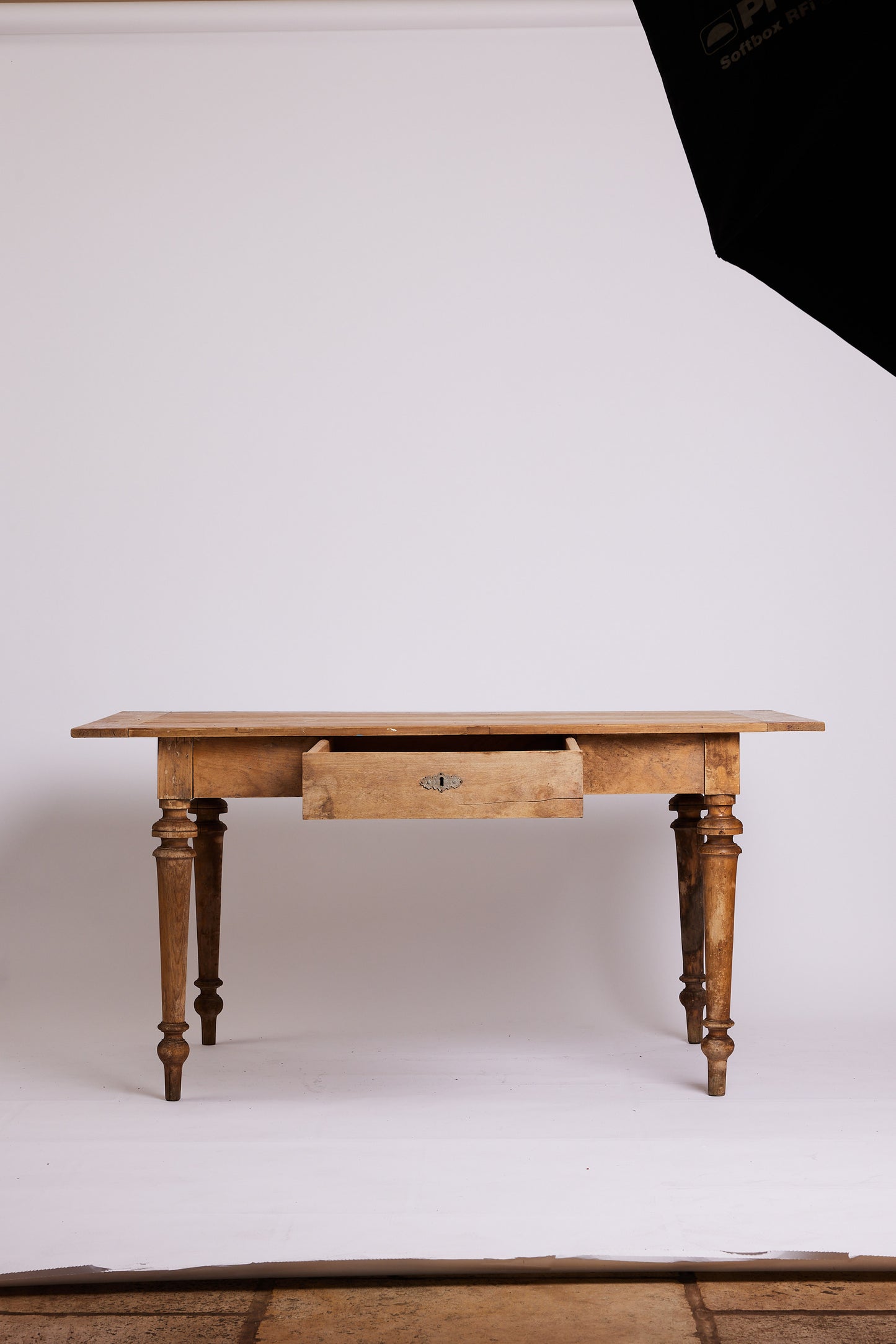 Antique European Pine Farmhouse Table with Single Drawer
