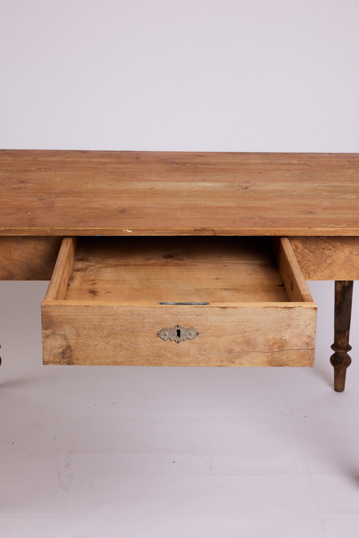 Antique European Pine Farmhouse Table with Single Drawer