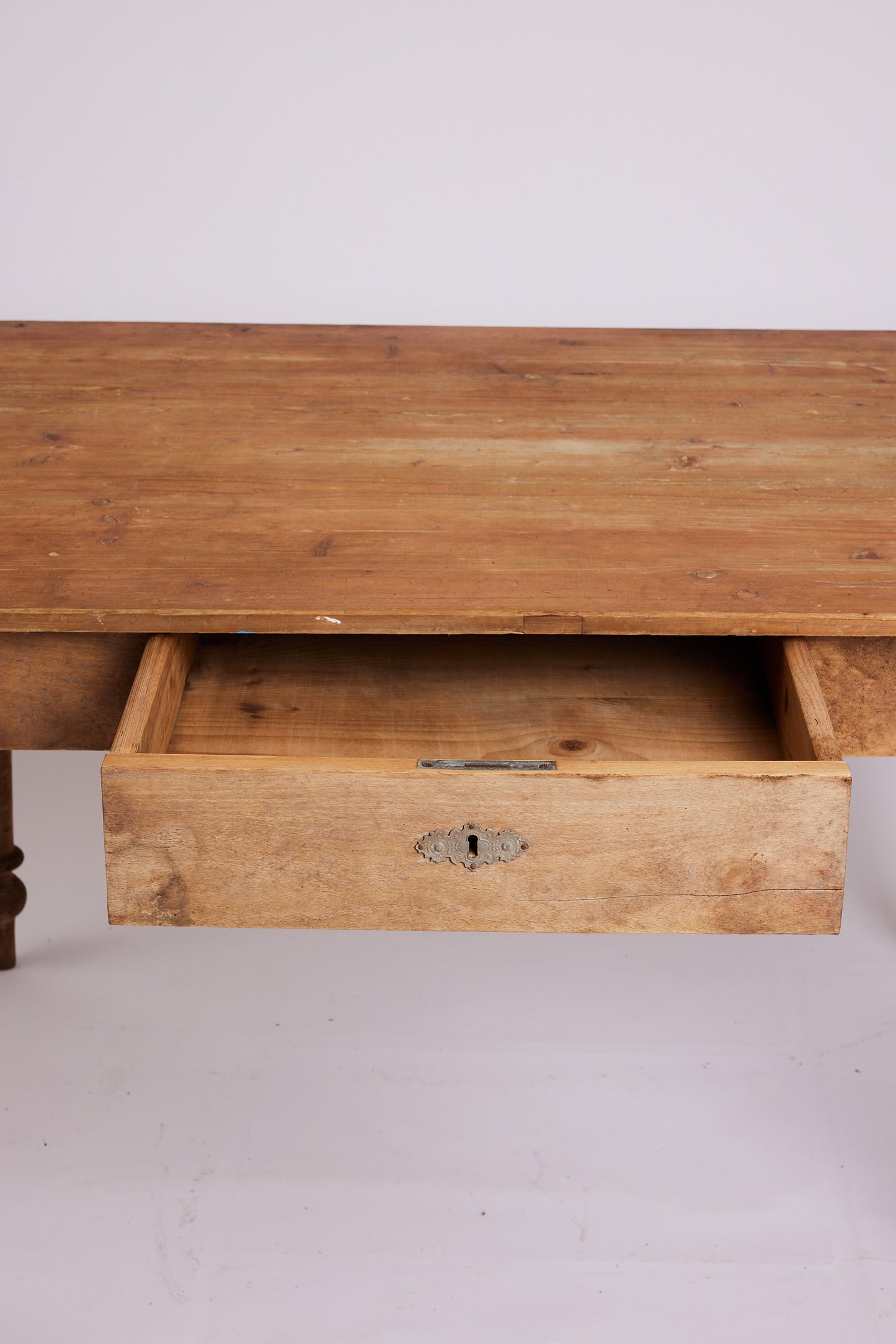 Antique European Pine Farmhouse Table with Single Drawer
