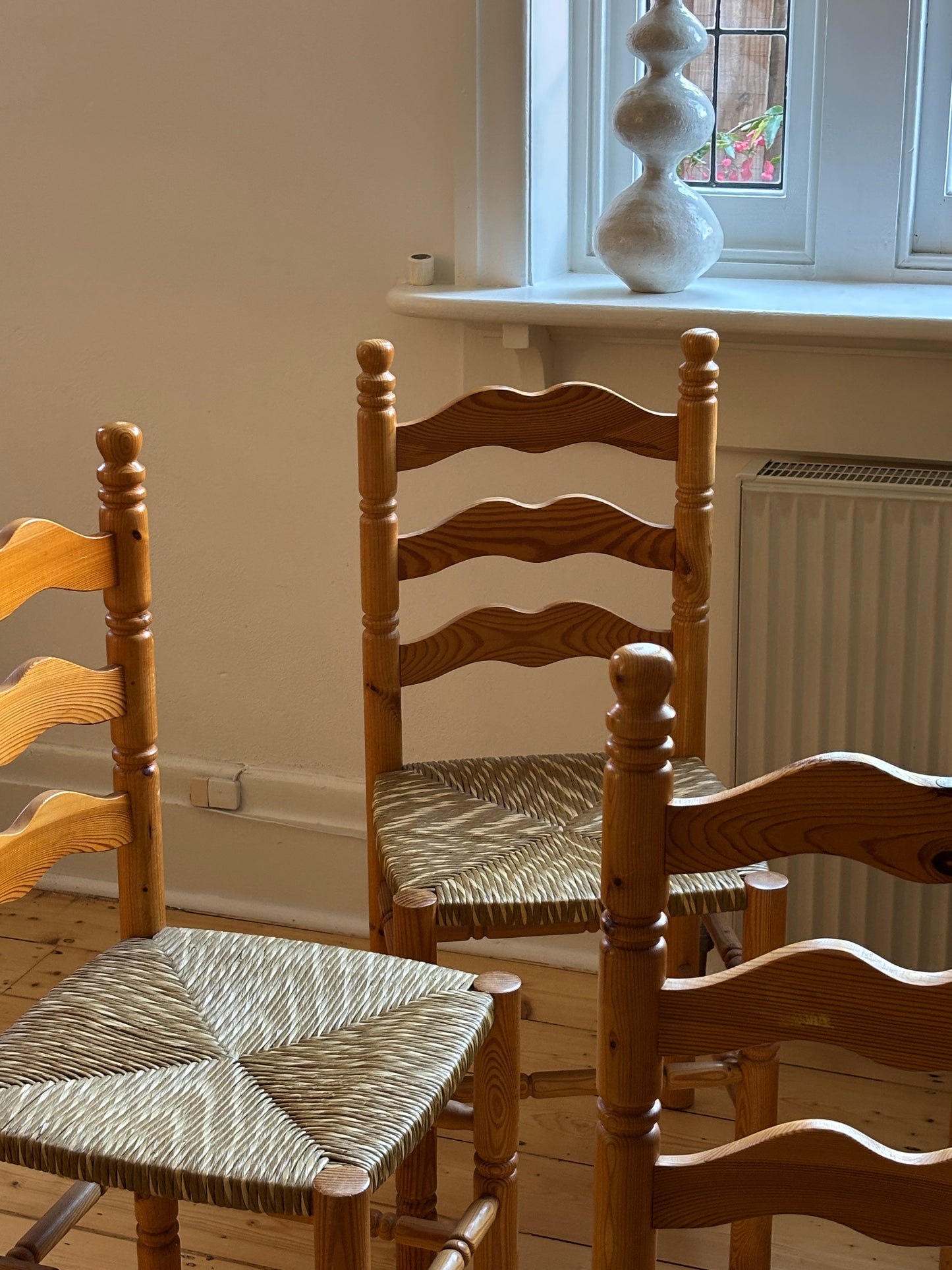 Set of Six Vintage Pine Dining Chairs