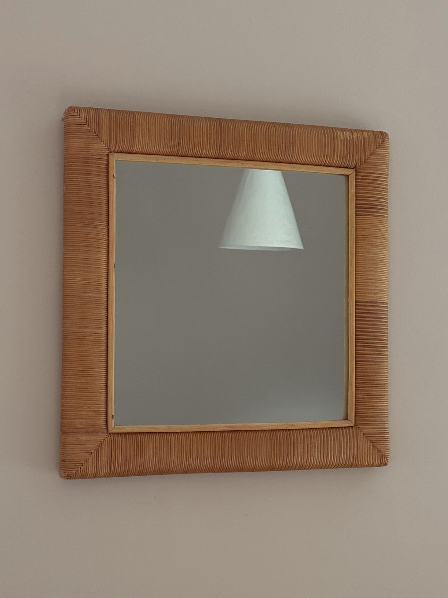 Vintage Square Cane Wrapped Mirror