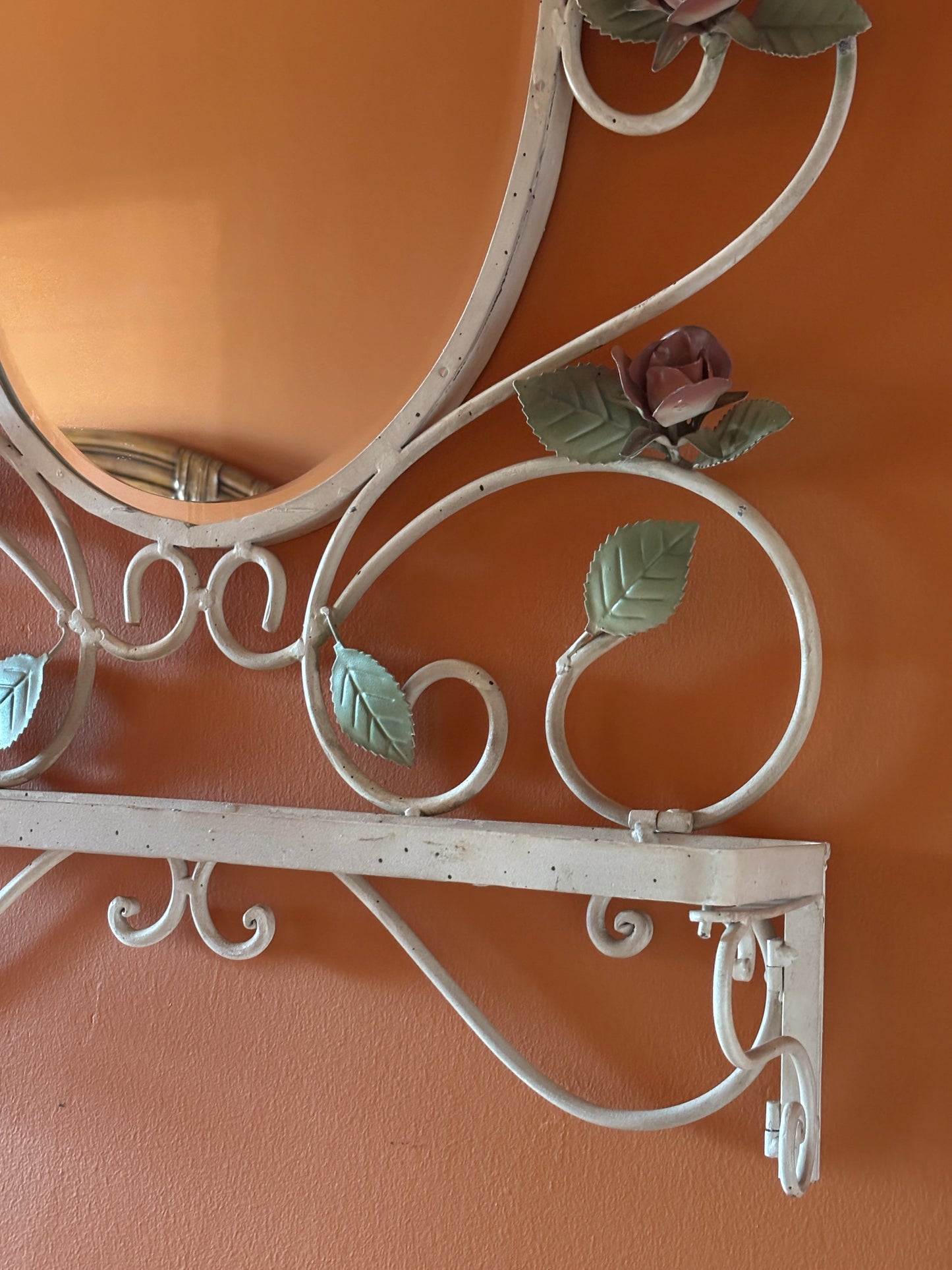 Vintage Tole Hand Painted Mirror with Shelf