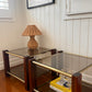 Pair of vintage timber and brass side tables