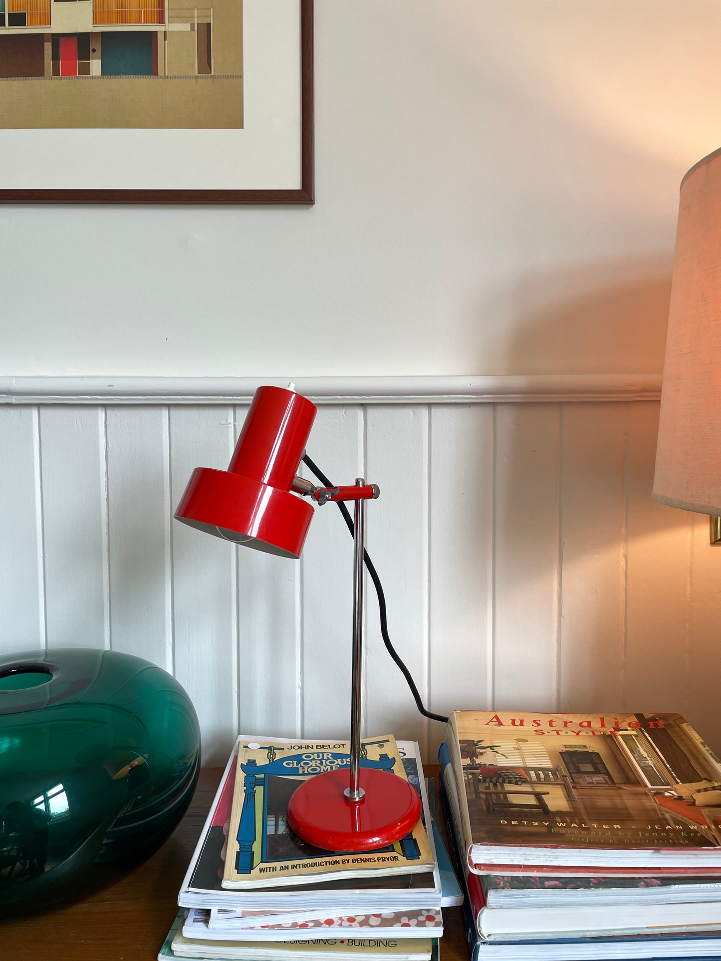 Mid Century red enamel desk lamp