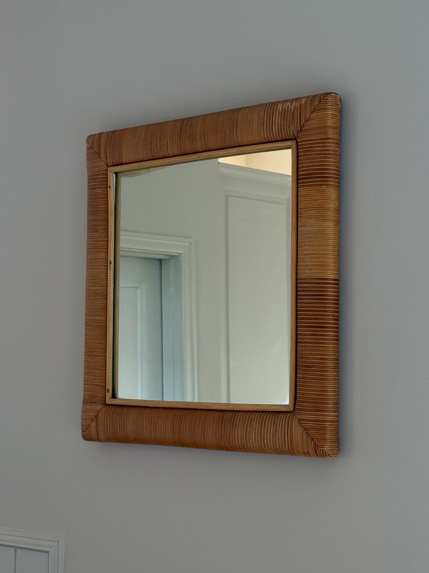 Vintage Square Cane Wrapped Mirror