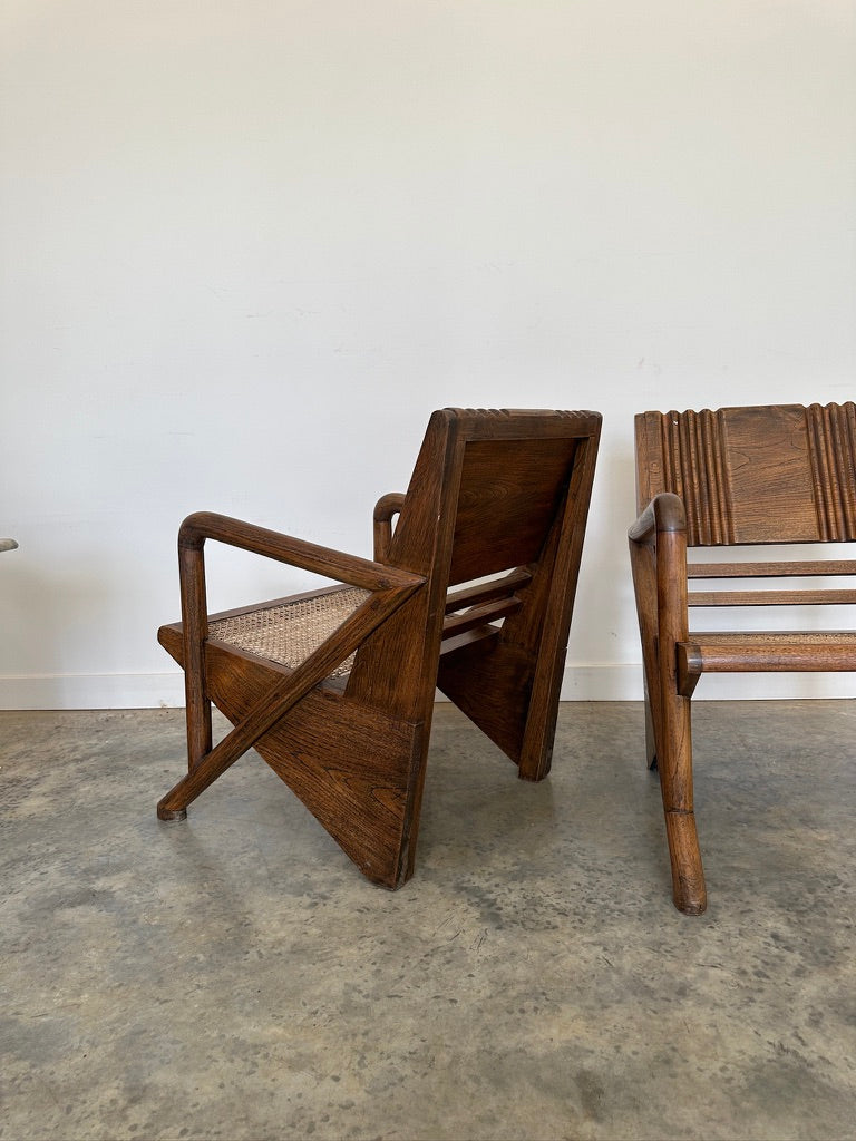 Vintage Burmese Teak and Rattan Easy Chair - Two Available