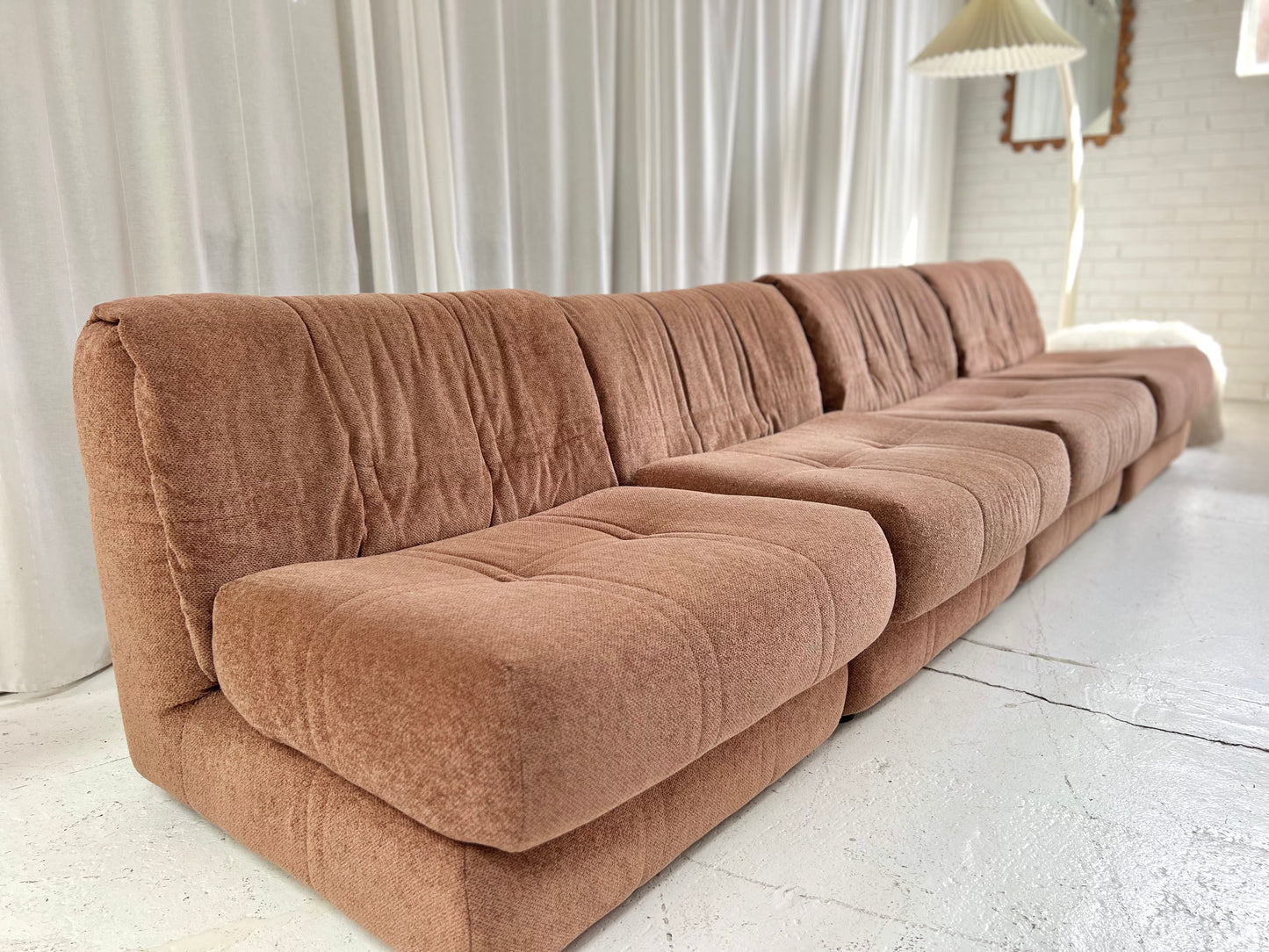 Vintage Dusty Pink Chenille Modular Sofa