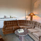 Vintage Tufted Caramel Velvet Curved Sofa