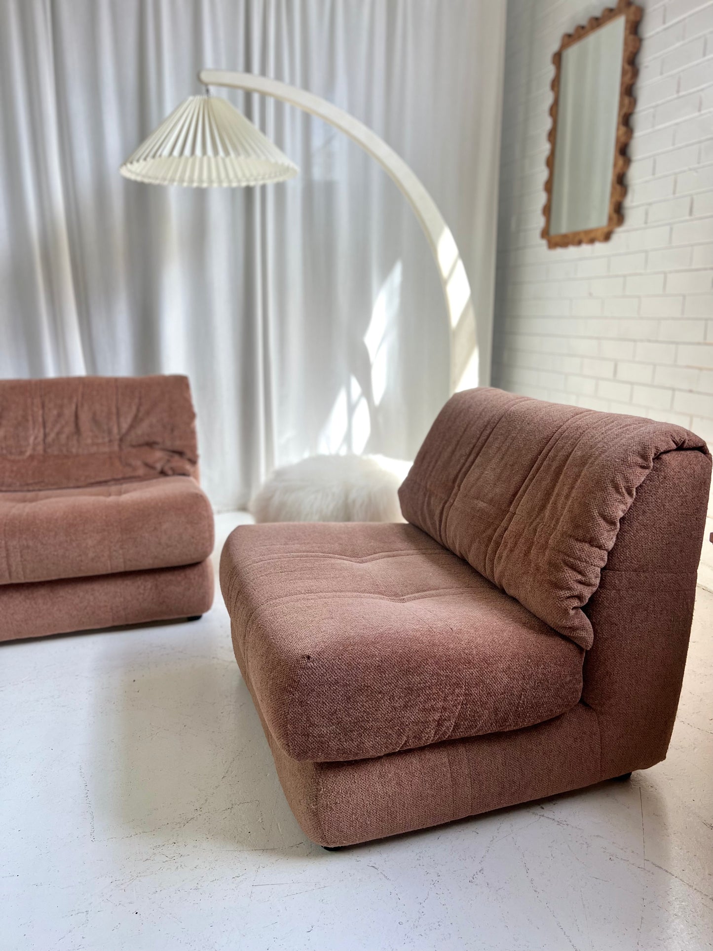 Vintage Dusty Pink Chenille Modular Sofa