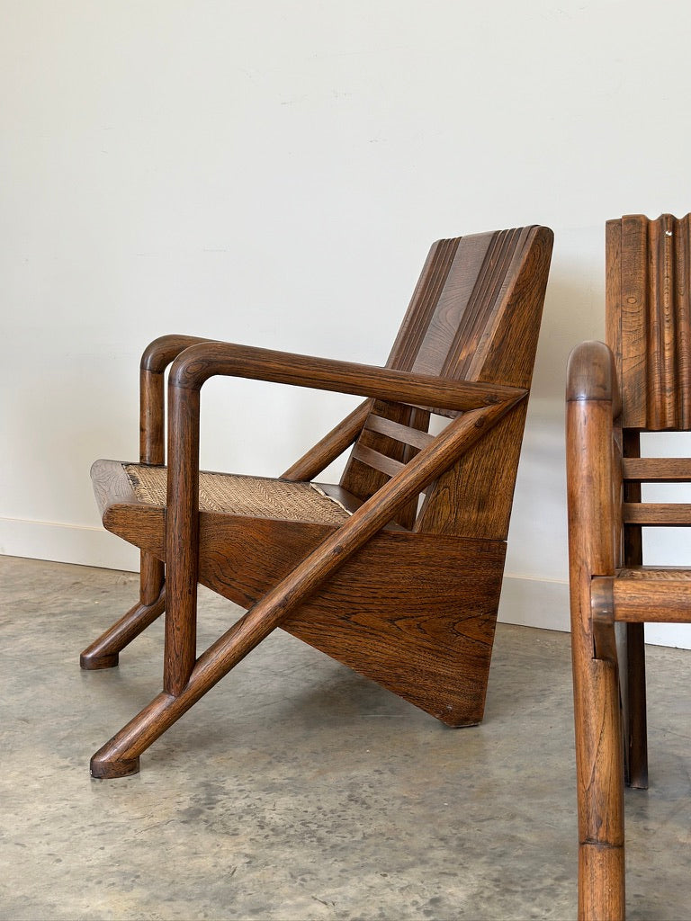 Vintage Burmese Teak and Rattan Easy Chair - Two Available