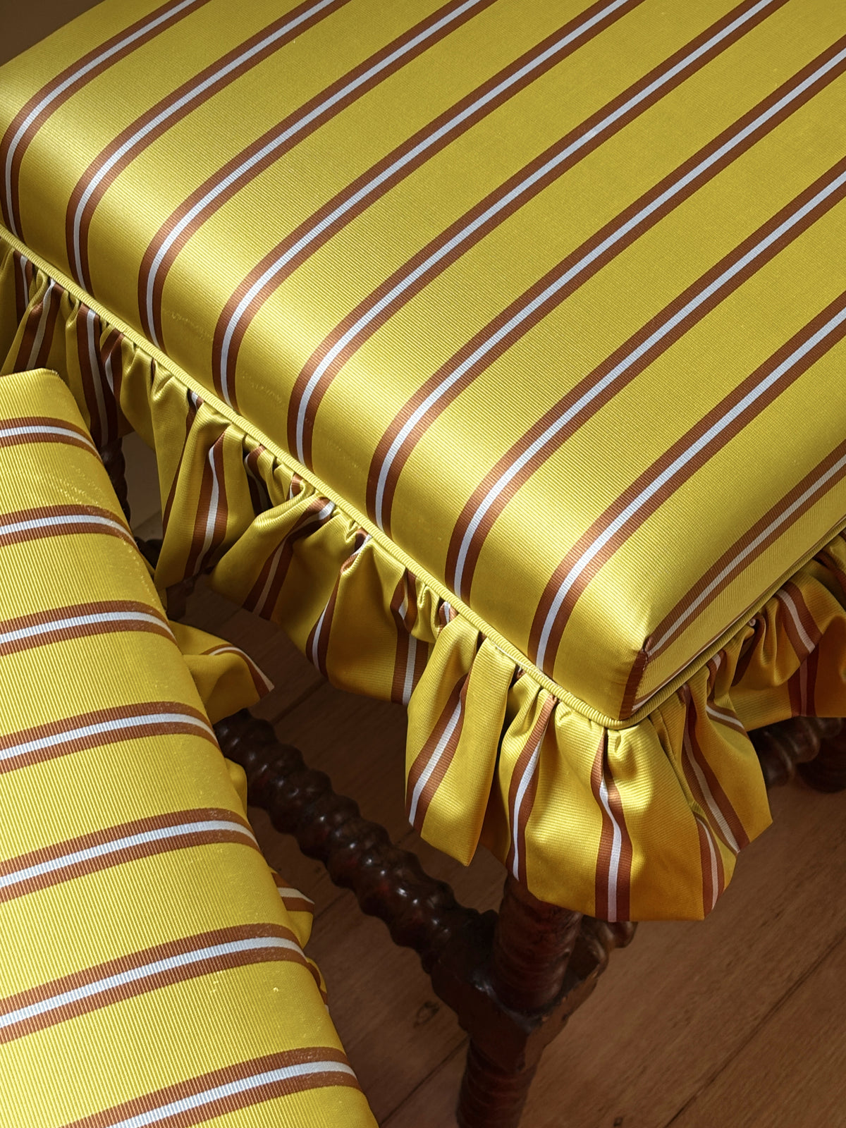 Pair of Reupholstered Spanish-style Bobbin Reel Stools