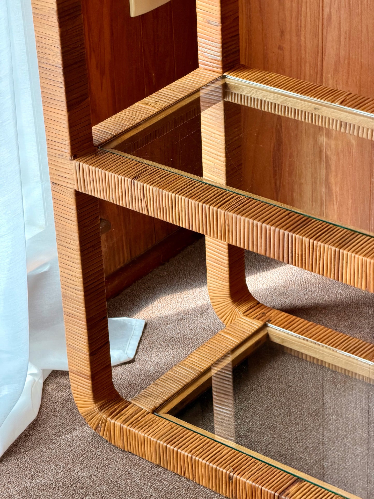 Vintage Glass and Wicker Console Table