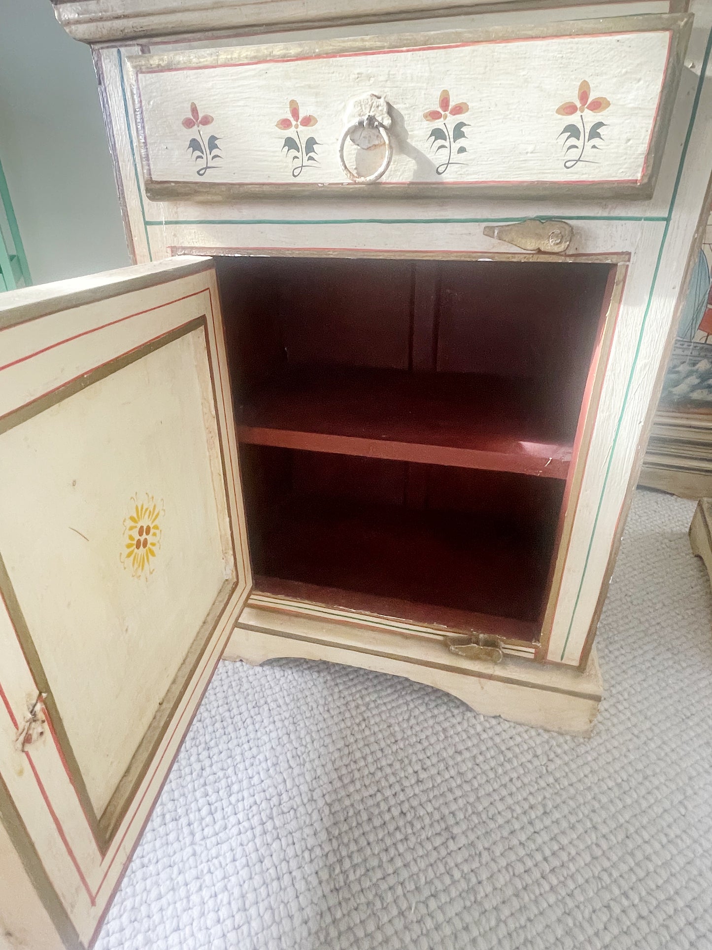 Hand-Painted Indian Nautical Cupboard & Bedside Set
