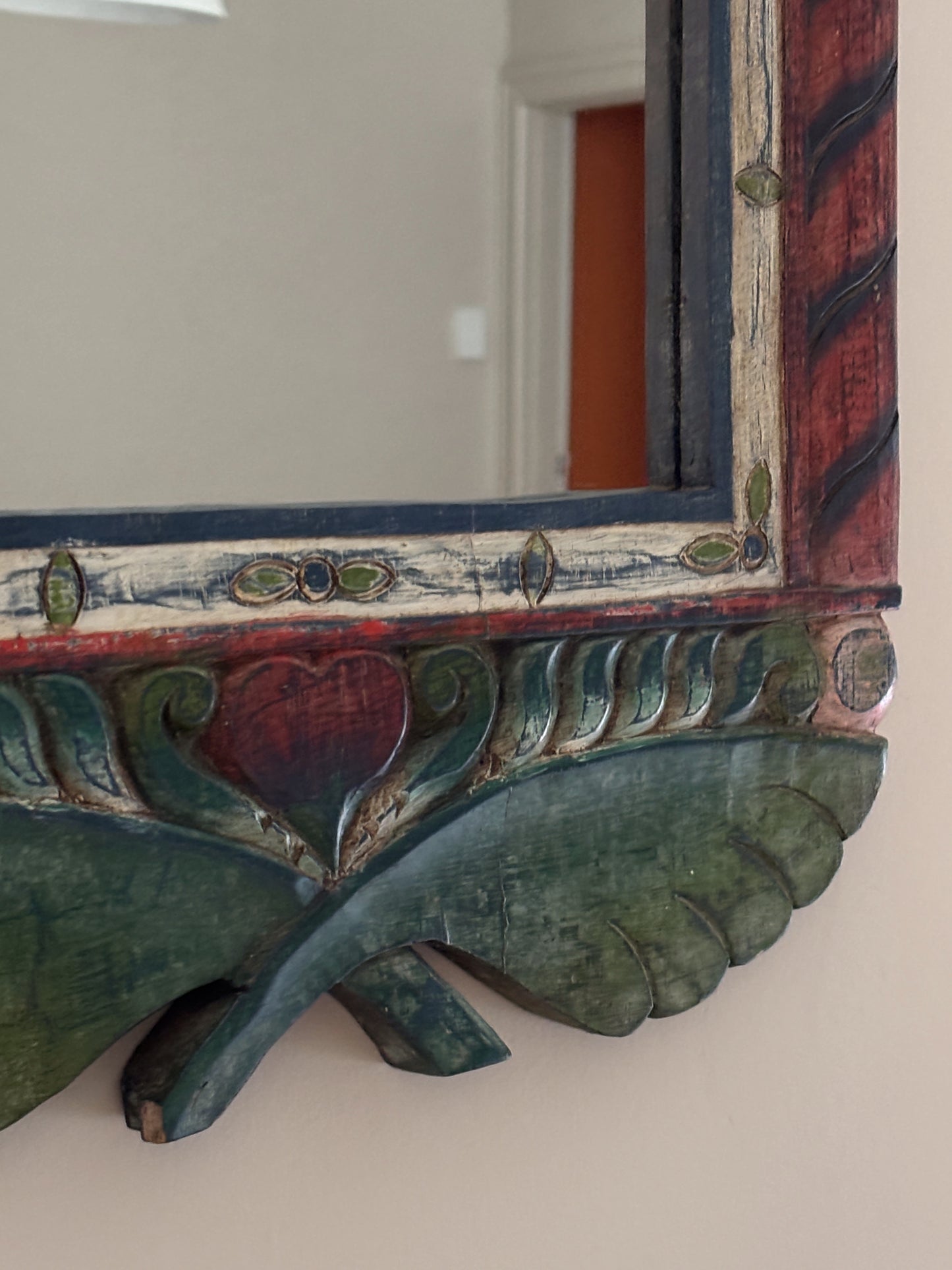 20th Century Folk Hand-Painted Wooden Mirror