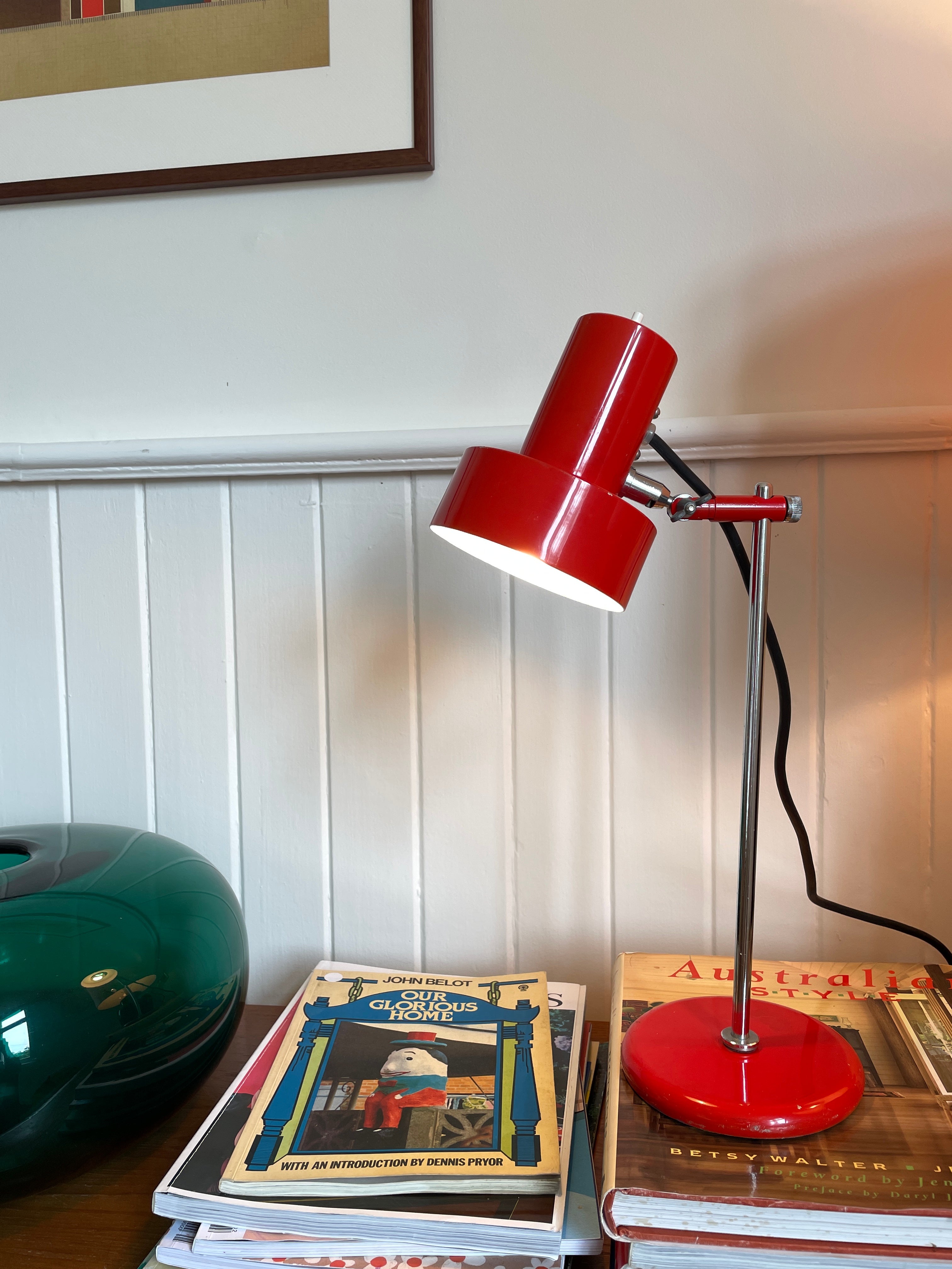 Mid Century red enamel desk lamp Curated Spaces